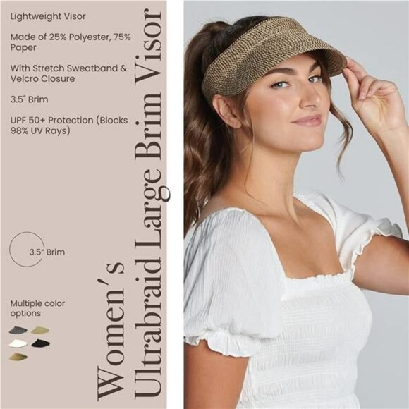 Womens wide brim sun visor hat UPF 50 summer beach hat adjustable velcro fit - Picture 2 of 8